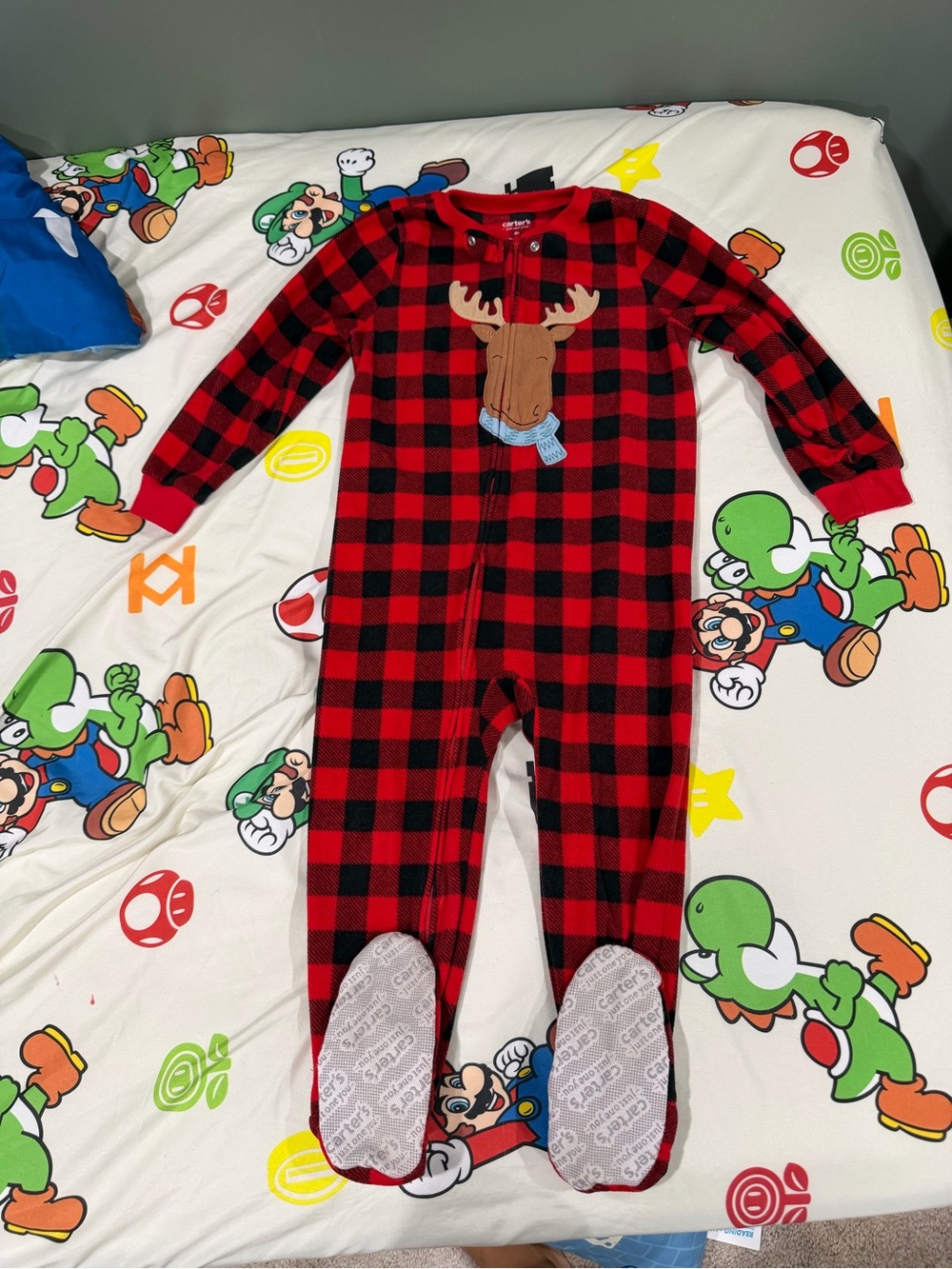 Carter's Red and Black Buffalo Plaid Moose Footed One-Piece